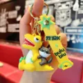 Cute cartoon dinosaur wolf PVC keychain charm stylish bag pendant car key ring gift accessory - Cartoon Dinosaur / Yellow