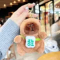 Cute plush capybara keychain bag charm, soft stuffed animal keyring for car keys and backpacks. - Green Fortune Bag Style