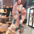 Creative acrylic beaded keychain and bag charm with colorful rainbow beads for women daily accessory. - Cheese Beaded / Cheese Beaded - Black