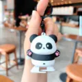 Süßer Cartoon Panda Uhrwerk Schlüsselanhänger Puppe Tasche Anhänger Auto Schlüsselring Geschenk - Schwarz