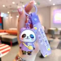 Cute cartoon panda keychain with electroplated colorful doll pendant for bags and keys. - Colorful Backpack Panda - Purple