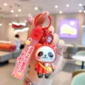 Cute cartoon panda keychain electroplated colorful doll key ring bag pendant gift wholesale - Colorful Backpack Panda - Red