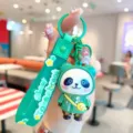 Detailed close-up of cute green panda keychain with electroplated gradient details. - Colorful Backpack Panda - Green