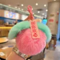 Lindo llavero de peluche de melocotón esponjoso fruta bolso colgante suave anillo regalo encantador - Rosa Fruta Diseño Melocotón