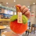 Llavero de kaki de felpa tierno colgante de bolso de fruta accesorio detalle - Naranja Fruta Hoja Verde Caqui