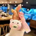 Cute pink bear keychain acrylic bag charm pendant accessory for women and girls daily use. - Pink
