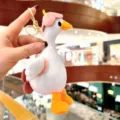Cute white goose plush keychain cute cartoon bag pendant metal key ring soft toy gift item - Plush Schoolbag Big White Goose / Pink