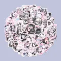 Ensemble de 50pcs autocollants fille anime sombre rose noir étanche DIY décoratif - Autocollants de Fille Anime Gothique Rose et Noir / 50 Feuilles