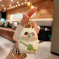 Cute cartoon bubble blowing panda keychain stress relief squeeze toy bag pendant car key ring - White Panda - Bamboo