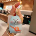 Cute cartoon bubble-blowing decompression keychain bag pendant car key ring detail shot - Blue Bear - Donut