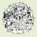 Vue détaillée des autocollants Bouledogue Français style croquis, chiens mignons noir et blanc. - Bouledogue Français / 50 Feuilles