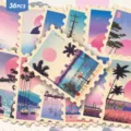 36 pz Adesivi per francobolli da spiaggia Vaporwave giapponese retrò estetica neon - 36 Pezzi/Confezione