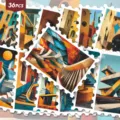 36pz adesivi in stile francobollo architettura geometrica Bauhaus retro colorblock DIY - 36 Pezzi/Confezione