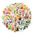50 pz adesivi cocktail acquerello impermeabili simpatici adesivi per bevande per fai da te e diari - 50 Pezzi/Confezione