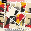 Adesivi francobollo architettura bauhaus 36pz retro rosso geometrico decoro diario - Predefinito