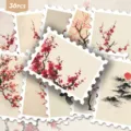 36pz Adesivi Vintage a Forma di Francobollo con Fiori di Pesco per il DIY e Diario - 36 Pezzi/Confezione