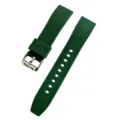 Detalle de correa de reloj de silicona verde, hebilla de metal, banda de repuesto suave. - Verde