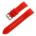 Detalle de la correa de reloj de silicona roja con hebilla metálica y pasador rápido. - 18mm / Rojo