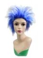 Blue white gradient punk hedgehog afro wig for music festival party cos rock dress up - Blue & White