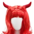 Red wig with devil horns sweet cool style cosplay party stage funny costume hairpiece - Red