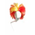 Dettaglio parrucca tifoso colorata, capelli corti rossi gialli vivaci con glitter per eventi. - Rosso Giallo Rosso