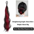 Kleurrijke krullend haar extensie synthetische pruik knot stuk 50cm voor haarstyling. - Rozerood