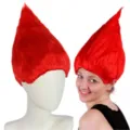 Funny red troll wig, anti-gravity pointy garlic hair piece for Halloween party costume. - Red