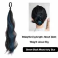 Synthetisch haar extensie pruik knot krullend bruin zwart met asblauw 50cm - Blauw Gemarkeerd
