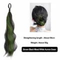Synthetisch haar extensie knotje met groene highlights, krullende haarelastiek voor styling. - Groen Gemarkeerd