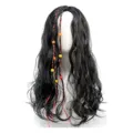Black long wavy pirate wig with colorful braids and beads, ideal for cosplay and Halloween. - Black