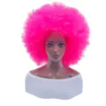 Bright pink synthetic afro wig, fluffy short clown wig for costume parties and events. - Rose Red