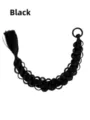 Detailed view of black synthetic braided hair ponytail extension with ring and tassel design. - Black