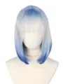 Detailed view of the gradient blue bob wig showcasing smooth straight hair and neat bangs. - Dyed Blue
