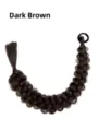 Dark brown synthetic braided hair extension detail view, long braided hair ring for styling. - Brown