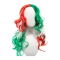Colorful cosplay long curly wig, multi-color synthetic hair for parties and sports events. - Red Green White