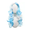 Detailed view of the white and blue split-color long wavy cosplay wig, perfect for events. - Blue & White