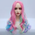 Parrucca sintetica lunga e riccia con ciocche rosa e colorate per donne e cosplay. - Fantasia