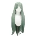 Lange mintgroene rechte cosplay pruik met pony, 80cm hittebestendig anime haar. - Blauwgrijs