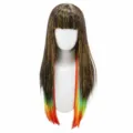 Lange glatte Perücke mit Regenbogen Strähnen Gold Pailletten Pony Mode Party Haarteil - Schwarz