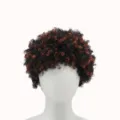 Closeup of the black and red afro curly wig texture, showing the 70s retro style and volume details. - Black Red