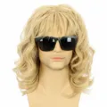 Men Blonde Curly Wig 80s Punk Rock Short Layered Air Bangs Synthetic Hairpiece Variant - Gold
