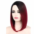 Synthetic short straight bob wig with black red gradient color middle part for women daily wear - Black Red