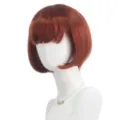 Red short bob wig with straight bangs, stylish daily synthetic hair wig for women variant. - Tan