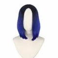 Black and blue gradient short straight hair wig, synthetic hair middle part fashion look. - Black Blue