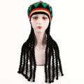 Rastafarian knit beret with black dreadlocks wig, stylish costume hat for party and daily wear. - Black