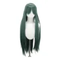 Dunkelgrüne lange glatte Cosplay Perücke mit langem Pony 80cm Anime Kunsthaar für Damen - Schwarz Grün