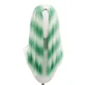 Green white long straight wig synthetic hair center part fashion colored costume hairpiece - Green