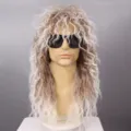 Heren punk rock lang krullend synthetisch haar pruik natuurlijke pluizige modestijl - Bruin Wit