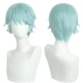 Light blue short cosplay wig high temperature fiber synthetic anime hair detail view - Beibei Wig