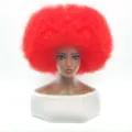 Bright red synthetic afro wig detail shot, fluffy curly costume hair for party and events. - Red